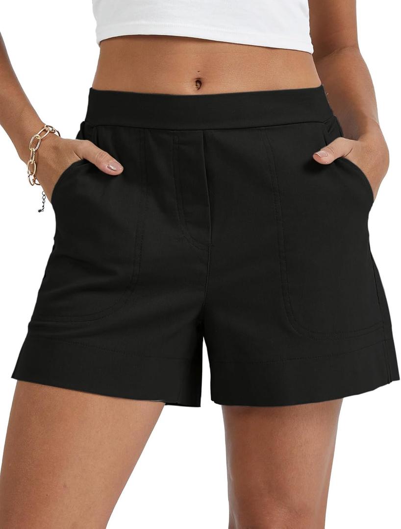 Micoson Linen Shorts for Women Casual Comfy Shorts Summer Trendy Mid Waisted Short with Pockets 2026 (X-Large, Black)