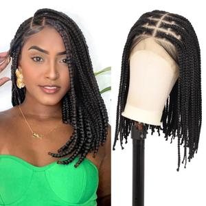 Brinbea 13x8'' HD Lace Front Knotless Short Braided Wigs for Women Bob Box Braid Wig with Baby Hair Premium Synthetic Braided Lace Front Wigs Brown 14 Inch