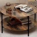 Round Coffee Table, 2-Tier 32.9" Circle Coffee Tables with Storage Wood Rustic Farmhouse Center Circular Coffee Table for Living Room Bedroom Balcony Office - Walnut