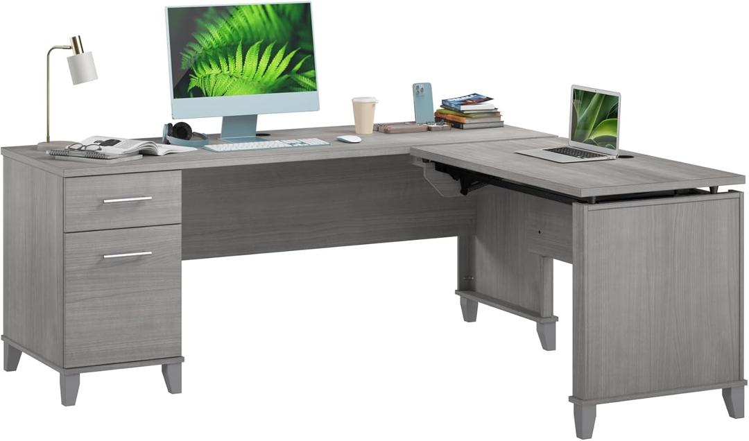 Bush Furniture Somerset 72W 3 Position Sit to Stand Adjustable Standing L Shaped Desk in Platinum Gray, Ergonomic Corner Computer Office Table