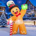 OurWarm 6FT Christmas Inflatable Outdoor Decoration, Christmas Blow Up Yard Decorations with LEDs, Gingerbread Inflatable with Gift Box and Candy Cane for Indoor Outdoor Lawn Garden Xmas Decorations