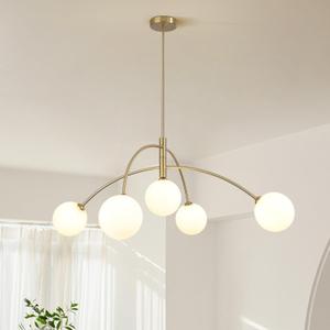 Contemporary Gold Ceiling Light 5-Light Glass Globe Lights Mid Century Modern Sputnik Chandelier for Dining Room Kitchen Bedroom Lighting Fixture