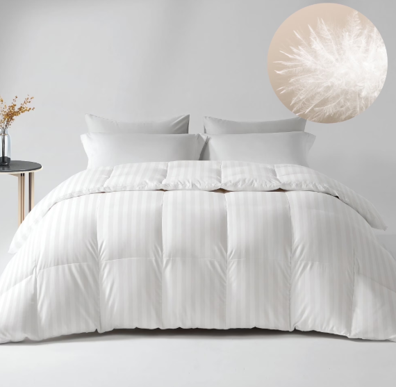 Down Feather Comforter Queen Size - All Season Hotel Duvet Insert, Luxurious Hotel Medium Warmth Bedding Comforter (90”x90”)
