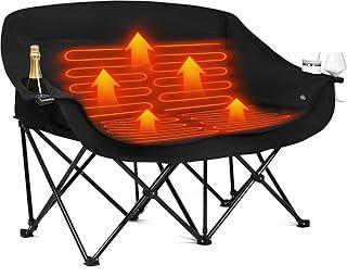 Heated Double Camping Chair - Heated Loveseat Padded Chairs for 2 Person
Winter Warm Padded Comfy Heavy Duty Oversized Camp Couch for Adults Outside Outdoor Sports Lawn Chair Support 600lbs,Allblack