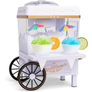 Nostalgia Snow Cone Shaved Ice Machine - Retro Table-Top Slushie Machine Makes 20 Icy Treats - Includes 2 Reusable Plastic Cups & Ice Scoop - White