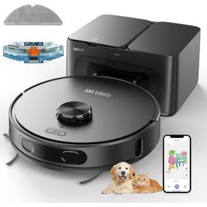 SHELIKI Robot Vacuum and Mop Combo, 70-Day Self-Emptying Robotic Vacuum Cleaner, Super Thin, Quiet, LiDAR Navigation, App & Voice Control, Perfect for Pet Hair, Carpets, Hard Floors, Gray