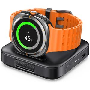 Portable Charger for Charging Samsung Watch, SwanScout 303S, 1800mAh Wireless Charger for Galaxy Watch 7/Ultra/6/6 Classic/5/5 Pro/4/4 Classic/3/Active 2/Active, Foldable for Travel (Black)