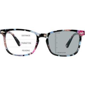 Vintage Square Progressive Multifocal Presbyopic Glasses, Photochromic Gray Sunglasses for Men Women Readers (+0.00/+2.50 Magnification) (Floral)