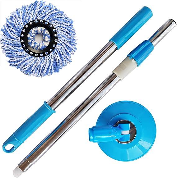 Spin Mop Replacement Handle, 47.6Inch 360 Degrees Rotating Telescopic Stick with Robust Reinforced Plastic Disc for Bucket Cleaning System (Blue)