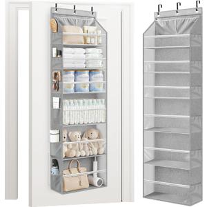 STORAGE MANIAC Over the Door Organizer Large Capacity Hanging Organizer, Clear Deep Pockets Behind Door Closet Organizer and Storage for Nursery, Bathroom, Bedroom, Pantry, 1 Pack Grey