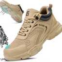 Steel Toe Shoes for Men Women Lightweight Work Shoes Mens Indestructible Safety Sneakers Puncture Proof Construction Shoe Composite Toe Sneakers (10.5, Khaki)