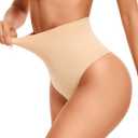 Tummy Control Shapewear Thong for Women High Waisted Shaping Underwear Seamless Body Shaper Panties (L)