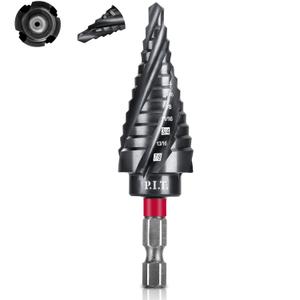 P.I.T. M35 Cobalt Step Drill Bit for Metal (Pro Max), Spiral Flute Unibit Step Drill Bit 3/16"-7/8" Impact Ready Wear-Resistant TiAlN Coated,1/4" Hex Shank for Metal, Stainless Steel, Aluminum