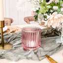 Blush Pink Vintage Ribbed Glass Tealight Votive Candle Holders by Kate Aspen (Set of 6), Pink Decor, Boho Decor, Shelf Decoration, Rose Gold Look | Perfect Hostess Gift