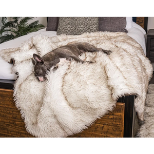 PupProtector Waterproof Throw Blanket for Dogs and Cats, Pet Blanket Cover for Couches, Sofas, Beds, Car Seats, Furniture, Calming Soft Faux Fur, White with Brown Accents, Original (60" L x 50" W)