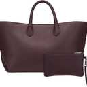 CHUNLI Leather Tote Bag for Women, Large Top-handle Handbags with Detachable Pocket for Work Travel Events Casual (Chocolate)