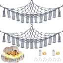 Stuffed Animal Hammock with LED Light, Large Stuffed Animals Storage Corner Plushie Net for Kids Room Decor, 2 Packs Grey