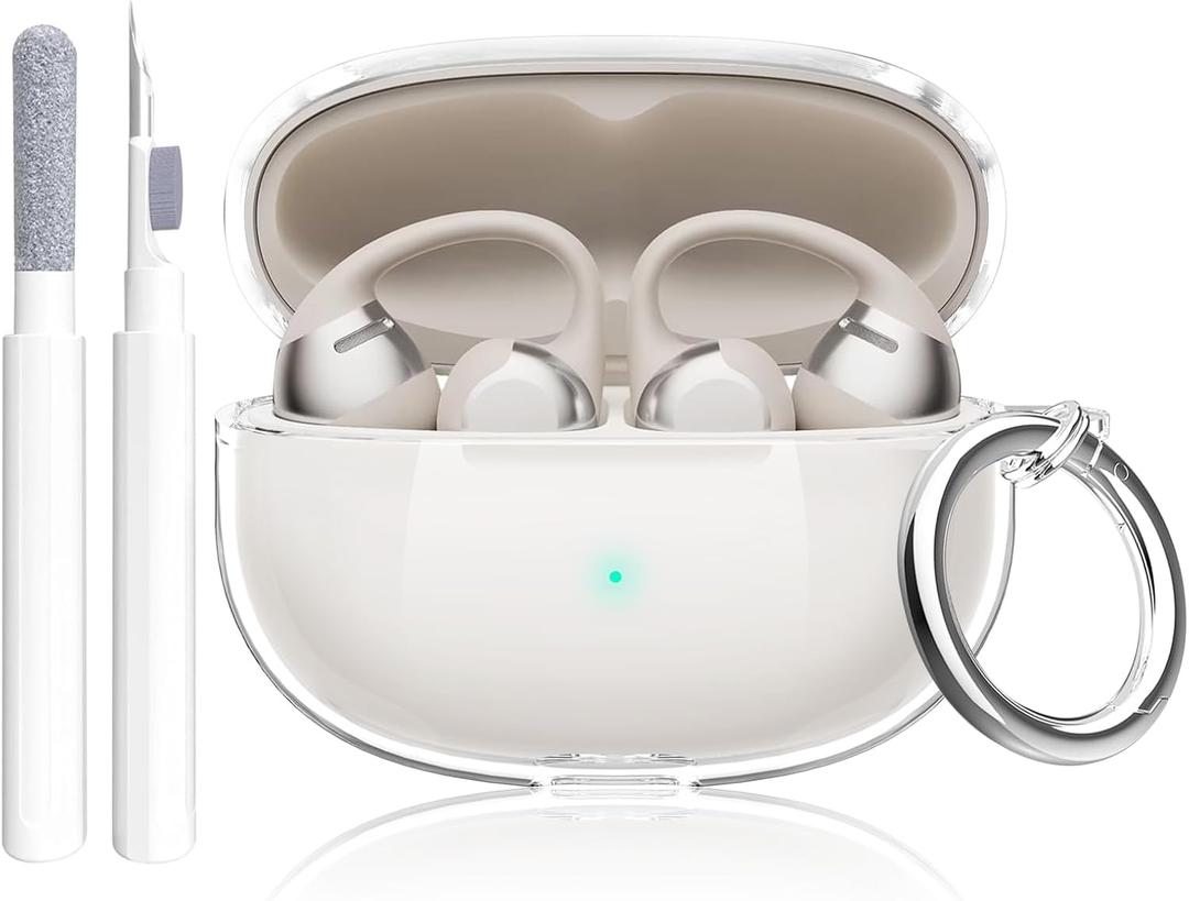 Aircawin for SHOKZ Open Dots One Case Clear,for SHOKZ Open Dots One Case Cover 2025,Shockproof Soft TPU for Openfit Open-Ear Wireless Earbuds Earphone Accessories with Carabiner&Cleaning Pen-Clear