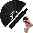 13" Large Rave Fan with Holster Clack Folding Hand Fan for Men Women Rave Edm Festival Line Dancing Party Gift (Black)