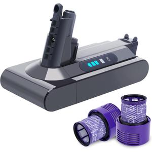 Biswaye Powerful Upgraded 25.2V 5.0Ah V10 Replacement Battery Compatible with Dyson Cyclone V10 SV12, V10 Animal, V10 Absolute, V10 Allergy Cordless Vacuum Batteries, Comes with 2 Filters