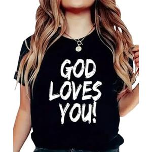 Medium Black  Women's Christian Faith TShirt  God Loves You