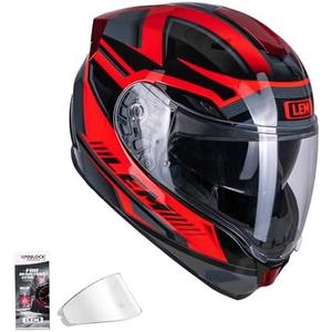 LEM Motorcycle Helmets Full Face, Helmets for Men DOT Certified, PINLOCK & DVS Dual Vision, Motorcycle Street Bike Helmet for Adults Fiberglass Shell Bluetooth Ready for Cruiser(Red/Black, Size S)
