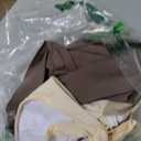 Verdusa Women's Modest Swimsuits One Piece Swimsuit Color Block Deep V Neck Backless Ruched Swim Dress (Large, Beige Brown)