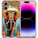 Case for iPhone 16,Orange Elephant Flowers Drop Protection Shockproof Case TPU Full Body Protective Scratch-Resistant Cover for Apple iPhone 16
