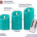 VENTA Flickering Flameless Candles with Remote Control - Led Candles Battery Operated - Battery Operated Candle for Decoration Table, Timer & Dimmer Features, Set - 3Pcs (4",5",6") (Turquoise)