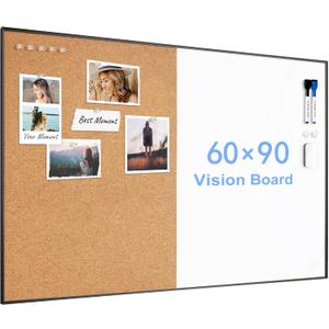 ARCOBIS Cork Board White Board Combo, 36 x 24 Inch Bulletin Board, Magnetic Dry Erase Board & Corkboard for Wall, Vision Board for Home, Office, School, Black Frame