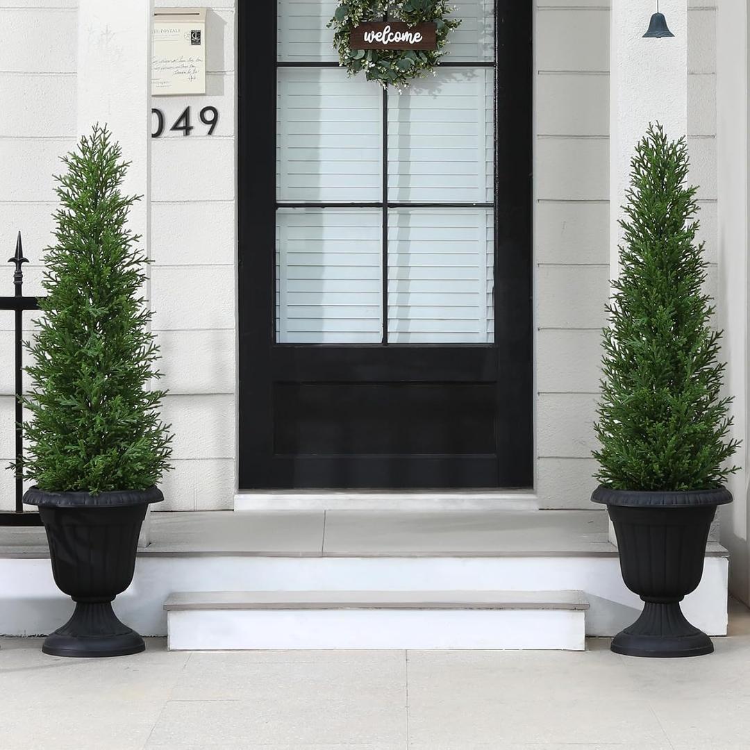 Artificial Cedar Topiary Trees for Outdoor,4FT Fake Norfolk Pine Plants Set of 2,UV Protection All-Year Green Tree for Christmas,Home Decor Indoor, Porch,Garden,Entryway