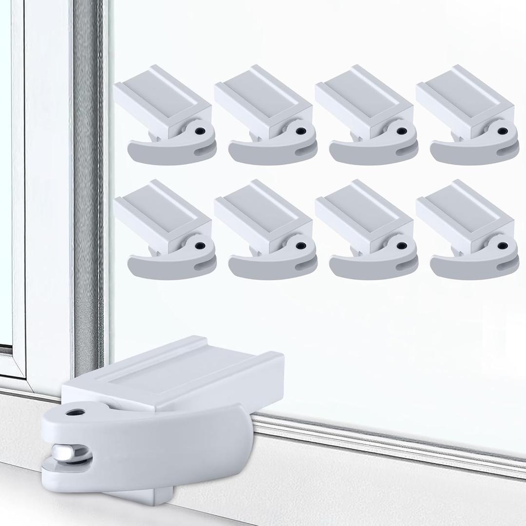 8 Pack Window Locks, Diecast Durable Design, Compatible with Horizontal and Vertical Window, Fit 1/16 inch(0.16cm) up to 1-1/2 Inch Long Version Wide Rail Easy Installation Enhanced Safety
