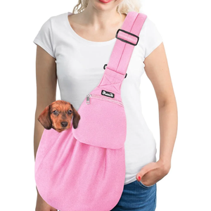 SlowTon Dog Carrier Sling - Thick Padded Shoulder Strap Adjustable Dog Carriers for Small Dogs, Puppy Carrier Purse for Pet Cat with Front Zipper Pocket Safety Belt Machine Washable (PI, L)