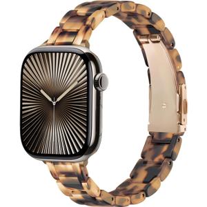 Slim Resin Band Compatible With Apple Watch Band Women 38mm 40mm 41mm 42mm 44mm 45mm 46mm, 14mm Thin Tortoise Lightweight Bracelet Dressy Strap for iWatch Bands Series 11 10 SE 2nd/3 9 8 7 6 5 4 3 (Cow pattern)