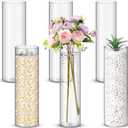 Nuogo 6 Pcs Plastic Clear Cylinder Vase for Home Acrylic Flower Clear Vase Centerpiece for Centerpieces Wedding Party Decorations Opening Round (12 Inch)