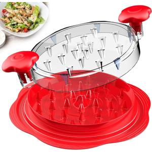 Chicken Shredder Large Chicken Breast Shredder Tool Twist with Brush&Fork, Visible Meat Shredder Machine, Anti-Slip Strip, Ergonomic Handle, BPA Free, Suitable for Pork Beef Chicken(Red)