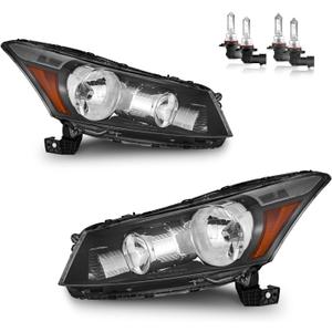 Headlights Assembly for 2008-2012 Honda Accord 4Dr, High/Low Beam W/Bulbs, Driver & Passenger Side, NOT fit coupe models or Crosstour models (OE Replacement)