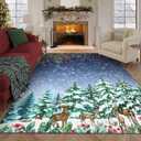 6x9 Christmas Rugs for Living Room Washable Rugs for Bedroom SnowmanReindeer Print Area Rug with Non Slip Backing Low Pile Non Shedding Stain Resistant Throw Mats for Dining Room, Blue