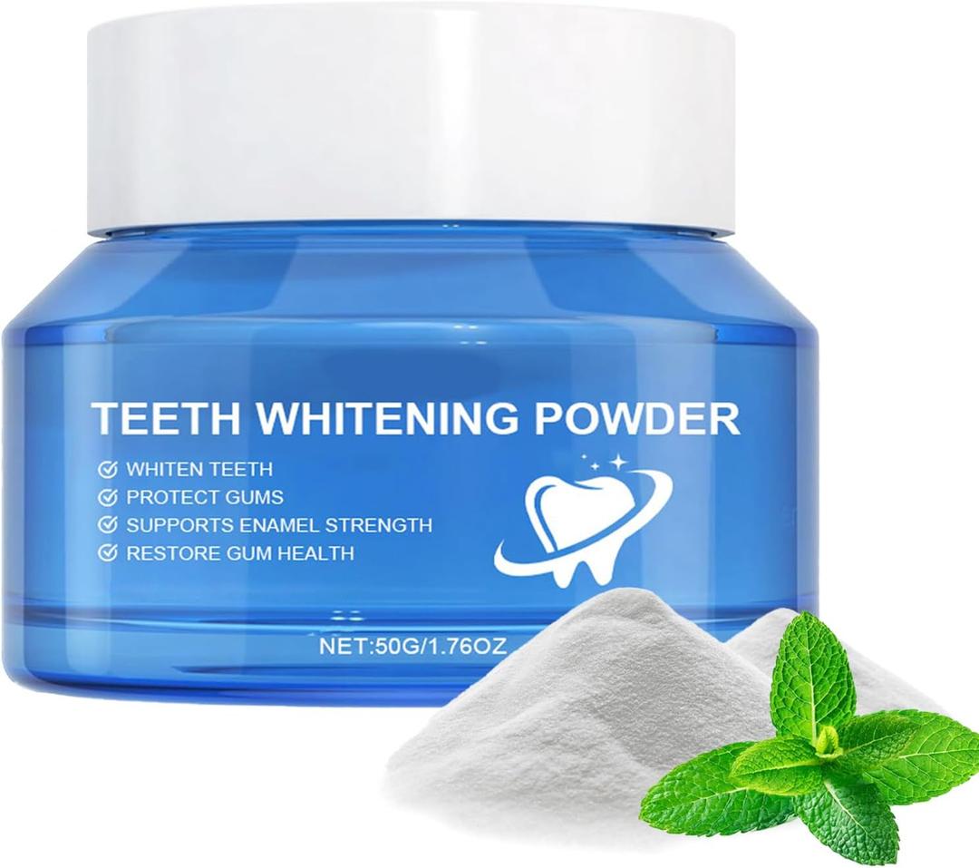 Teeth Whitening Powder 50g - Toothpaste Whitening Powder, Helps Remove Surface Stains: Coffee, Tea and Tobacco Stains, Mint Flavor, No Sensitivity
