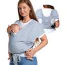 Momcozy Baby Wrap Carrier Skin-Friendly Fabric, Easy to Wear Baby Carrier Sling T-Shirt Design, Hands Free Baby Carriers Newborn to Toddler 8-35lbs, Adjustable Buckle Suit for Waist Waist 47-57, Grey (Plus)
