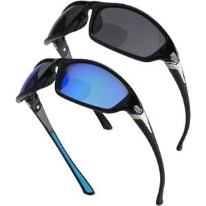 Sport Bifocal Reading Sunglasses for Men, Wrap Around Sunglasses with Bifocals, UV400 Sunglass Readers for Men (Blue/Black)