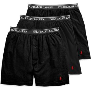 POLO RALPH LAUREN Men's Classic Fit Cotton Knit Boxers, 3-Pack (Black, L)