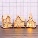 NUOBESTY Christmas Scene House Light Up Mini Wood Houses Village Collections Luminous Figurines Tabletop Ornaments for Xmas Decoration