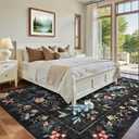 GarveeHome Large Area Rugs 9x12 for Living Room, Black Floral Peacock Washable Rug Soft Non Slip Backing Floor Mat Animal Print Carpet Indoor Thin Accent Rug for Bedroom Dining Room Playroom Nursery