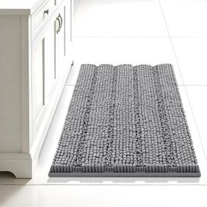 Bcoimo 24"×17" Chenille Bath Mat – Non-Slip with Backing Bath Rug Ultra-Absorbent and Machine Washable Bathroom Mat Quick-Dry Design. Ideal for Bathroom and Tub Areas