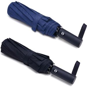 PFFY 2 Packs Travel Umbrella Windproof Auto Open & Close Collapsible Folding Small Compact Backpack Car travel Essentials Purse Umbrellas for Rain (Black + Blue)