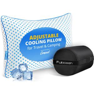fulocean Small Cooling Memory Foam Pillow for Travel & Camping, Compressible Adjustable Pillow for Medium Firm Neck Knee Lumbar Support,Washable, Ideal Sleeping, Car, Airplane, Backpacking, Gifts