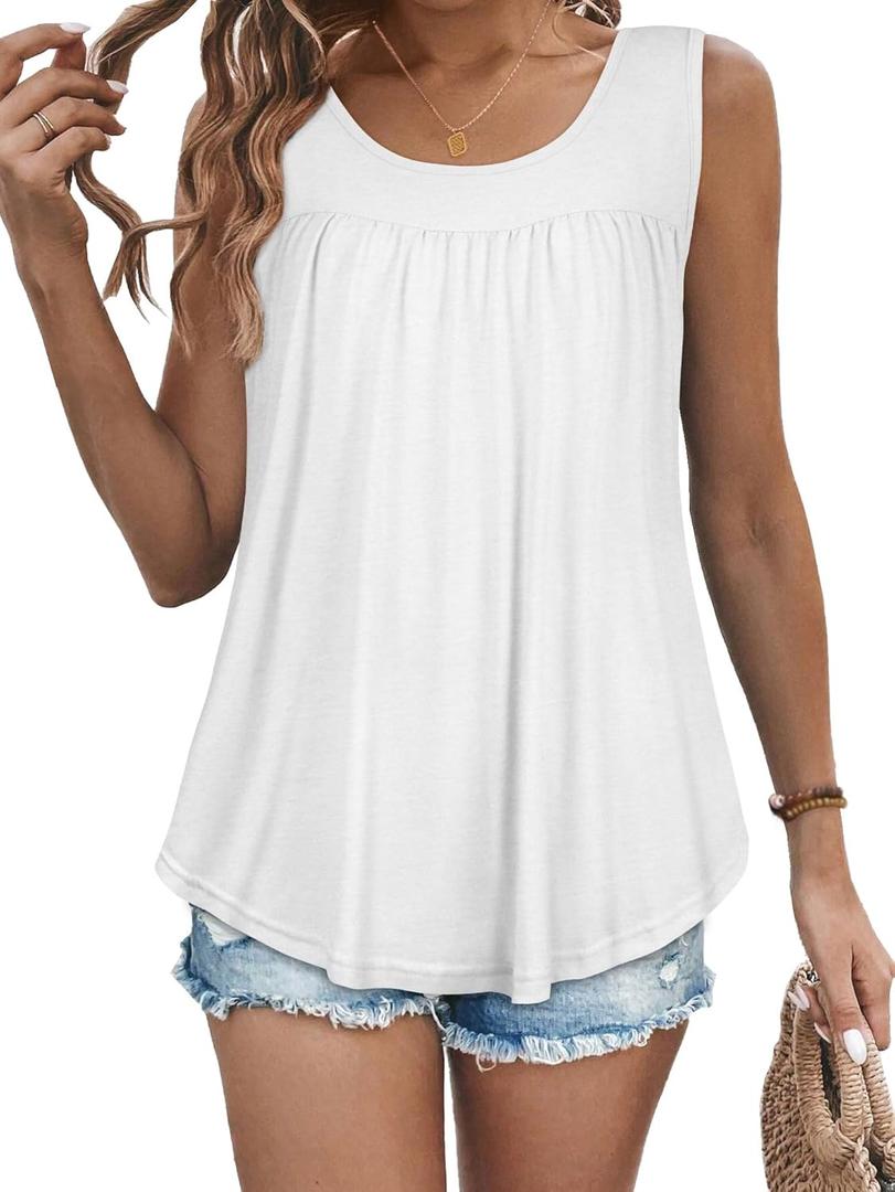 Womens Tank Tops Summer Sleeveless Blouse Crewneck Casual Loose Fit Tunic Shirt (XX-Large, White)