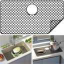 Sink Protectors for Kitchen Sink 28.6"x 14.5" Large Silicone Mat, Heat Resistant Easy Clean Silicone Mat for Protection of Stainless Steel with Rear Drain Black