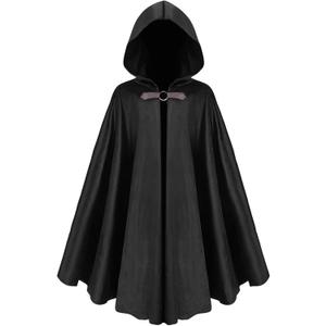 Renaissance Cloak with Hood Medieval Velvet Hooded Cape Victorian Hooded Cloak Halloween Costume for Adult (Large, Black)